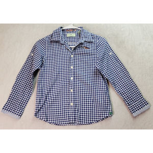 Scotch Shrunk Shirt Youth Size 8 Blue Plaid Skull Long Sleeve Collar Button Down